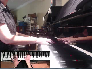 Piano lesson via Skype using webcam splitter software